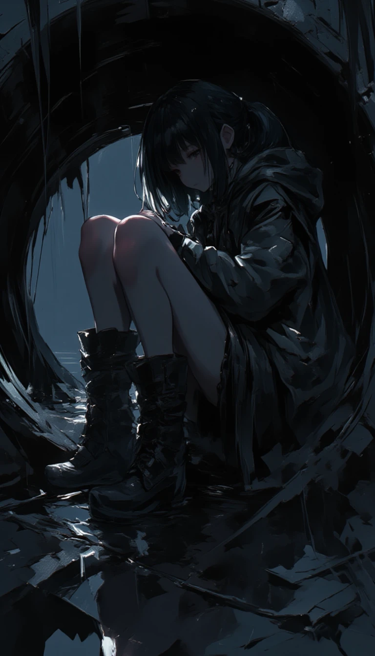 side view, stuck in a sewer pipe, fashionable crouching pose, feet up, female
d darknessâan enchanting juxtaposition of innocence and mystery.