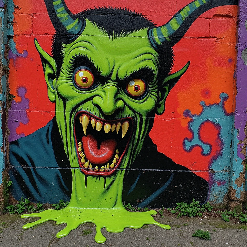 toxic street trash, street art, demon, toxic slime, radioactive waste