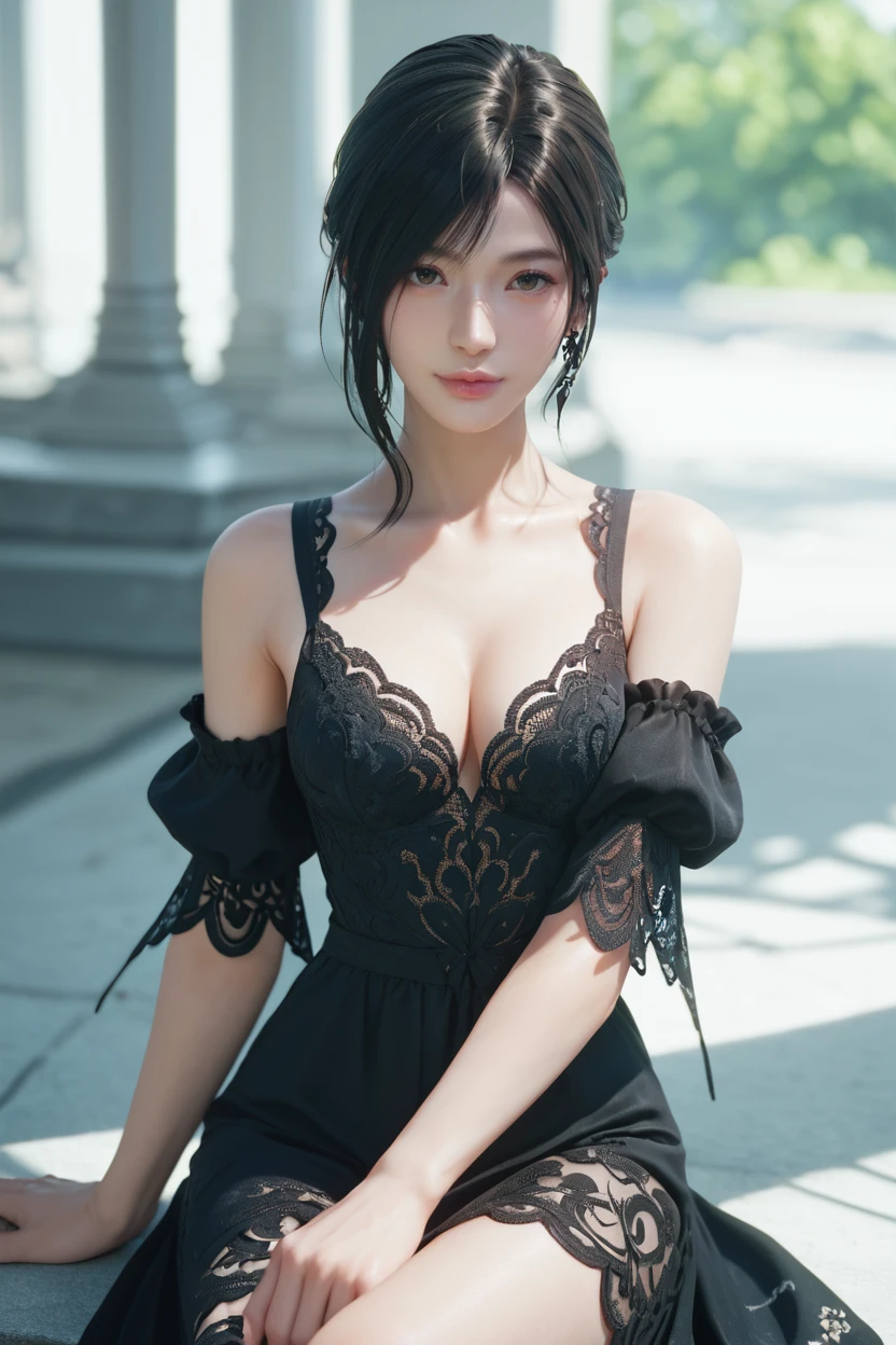 <lora:doa_sayuri:0.9> sayuri, consort, black lace dress, fantasy, filigree, 1girl, score_9, score_8_up, score_7_up, zPDXL3