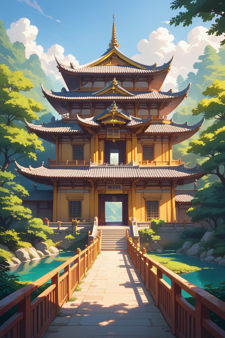 score_9, score_8_up, score_7_up, source_anime, rating_safe, natural lighting, building focus, Datemple, yellow temple, intricately detailed illustration, long shot, negative space, scenery