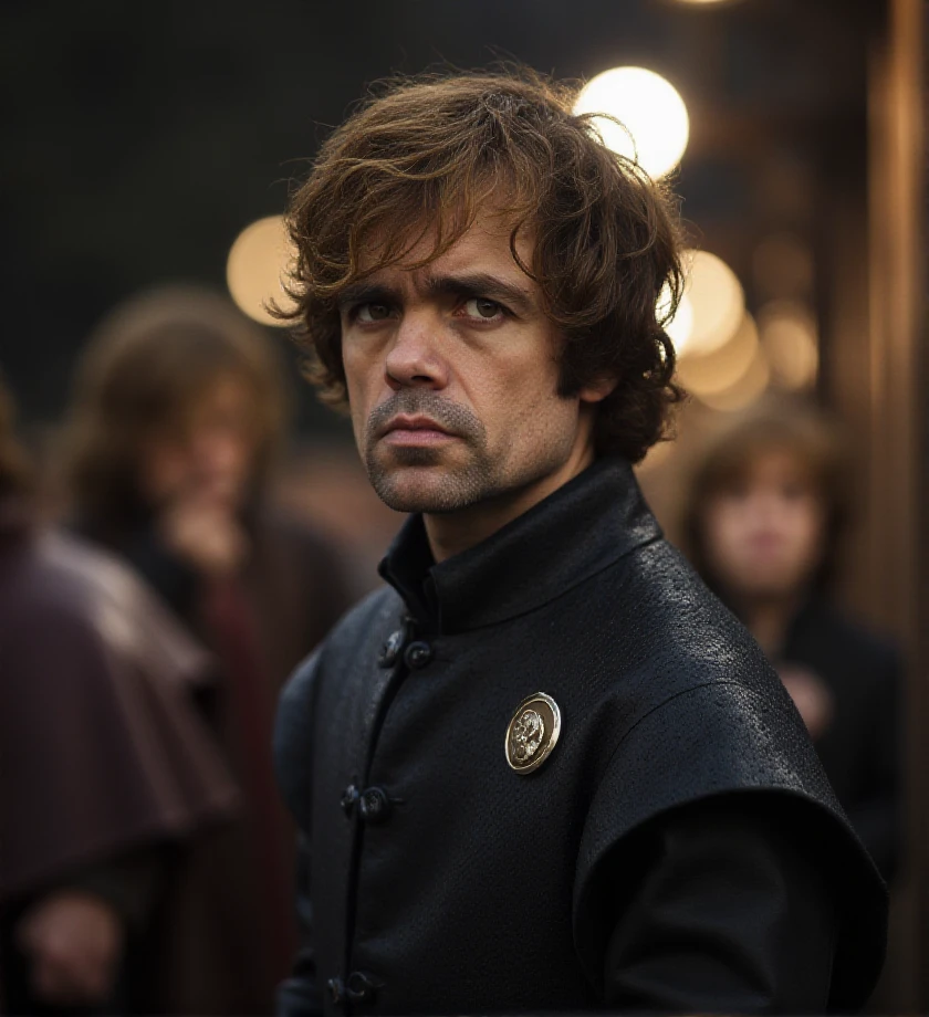 f/2.8 , bokeh,  <lora:tyrion-lannister-flux-t1or4:1.2> t1or4, man