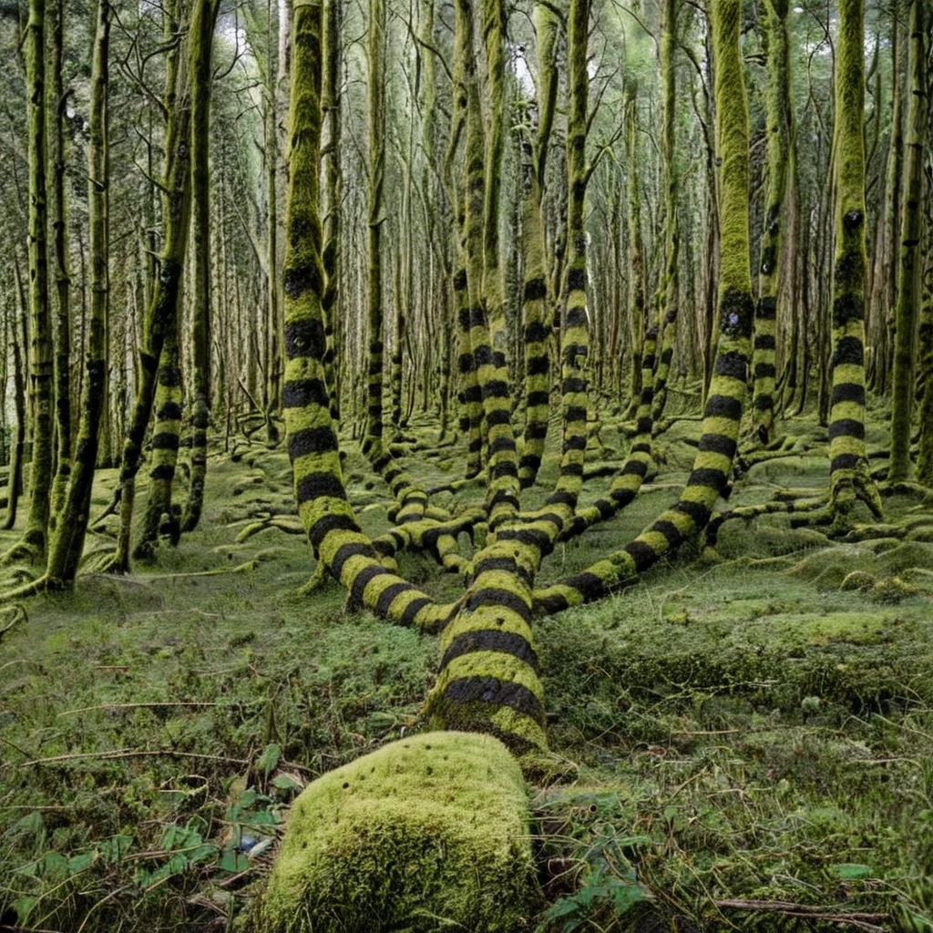 g0ldsw0rthy, nature scene, trees, striped, mossy, landscape, summer <lora:Andy_Goldsworthy:1>