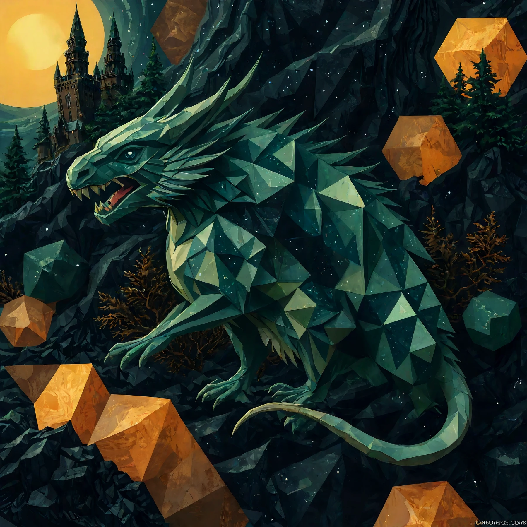 Space made of geometric shapes, giving the appearance of movement or energy flowing through the design. A mystical creature, moving with stealth through a tangled web of space.
<lora:Geometric01_CE_SDXL_64x32x120x2bOT:1> gmtrcCE style