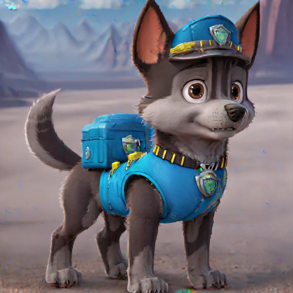 (PAW Patrol style), feral, male, canine body, solo, (fur: [fur colors of your character]), best quality, standing, (detailed fluffy fur: 1.2), (PAW Patrol series), animated, (best quality), correct anatomy, (8k quality), (detailed fur:1.2), full body, detailed background, 8k resolution, HDR, masterpiece, intricate details, expressive eyebrows, brown eyes, grey fur, grey paws, digitigrade legs.