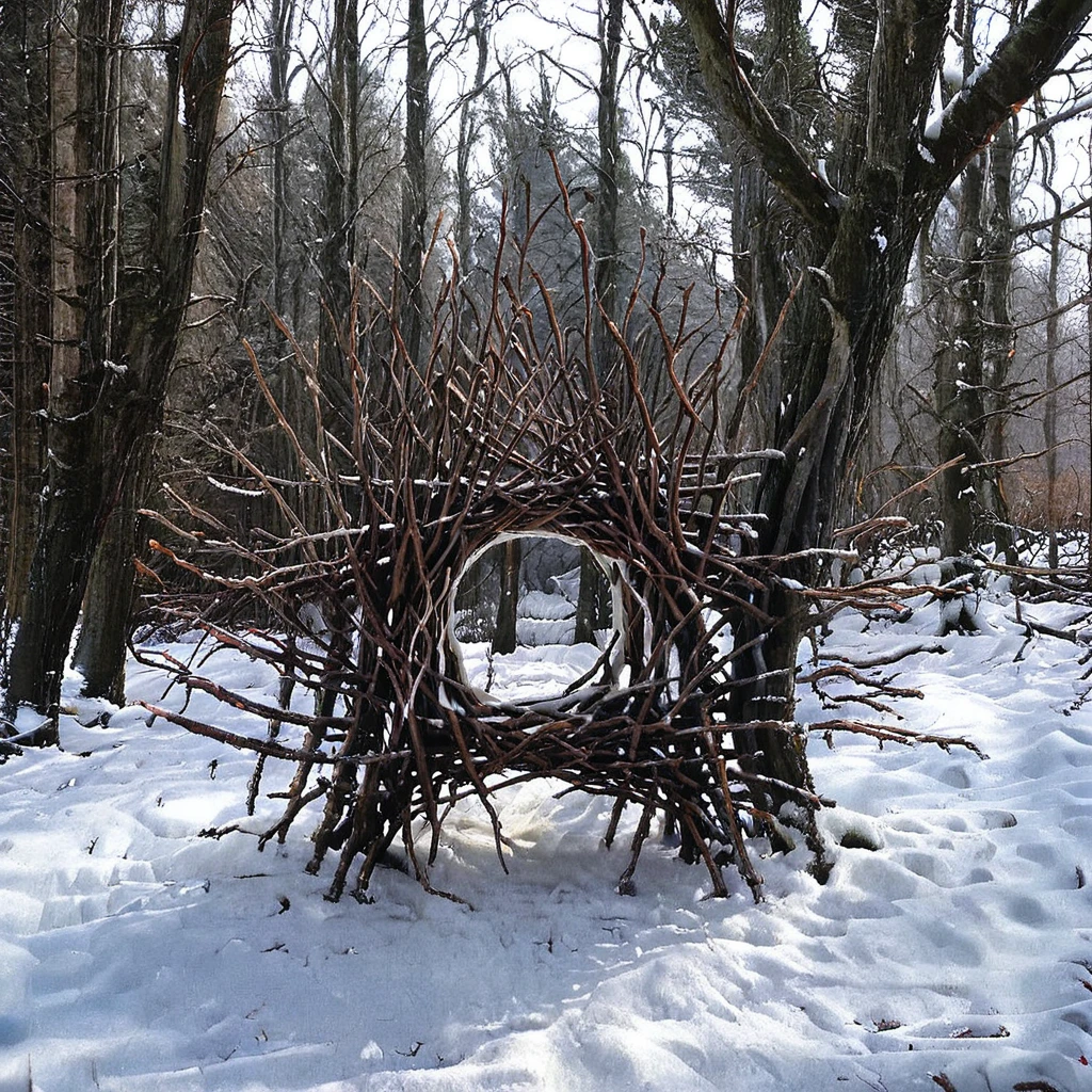 g0ldsw0rthy, nature scene, stick portal, trees, landscape, winter, snow <lora:Andy_Goldsworthy:1>