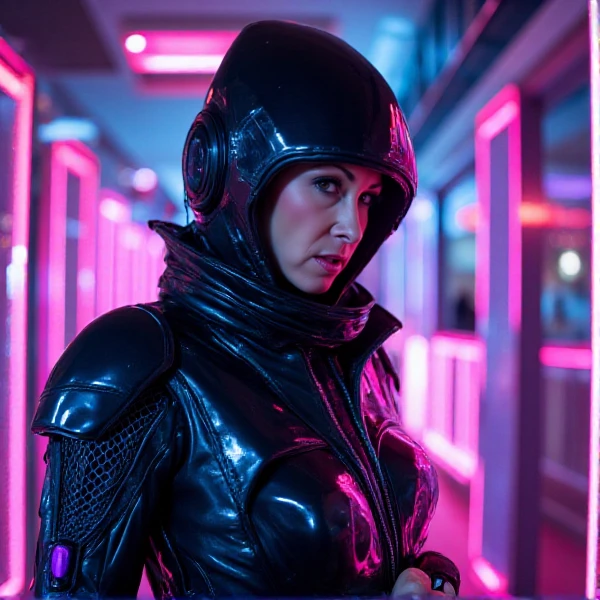 Tiffany Mynx  is a spacewarrior wearing a futuristic spacesuit with neon light and hightechnology <lora:TiffanyMynx:0.9>