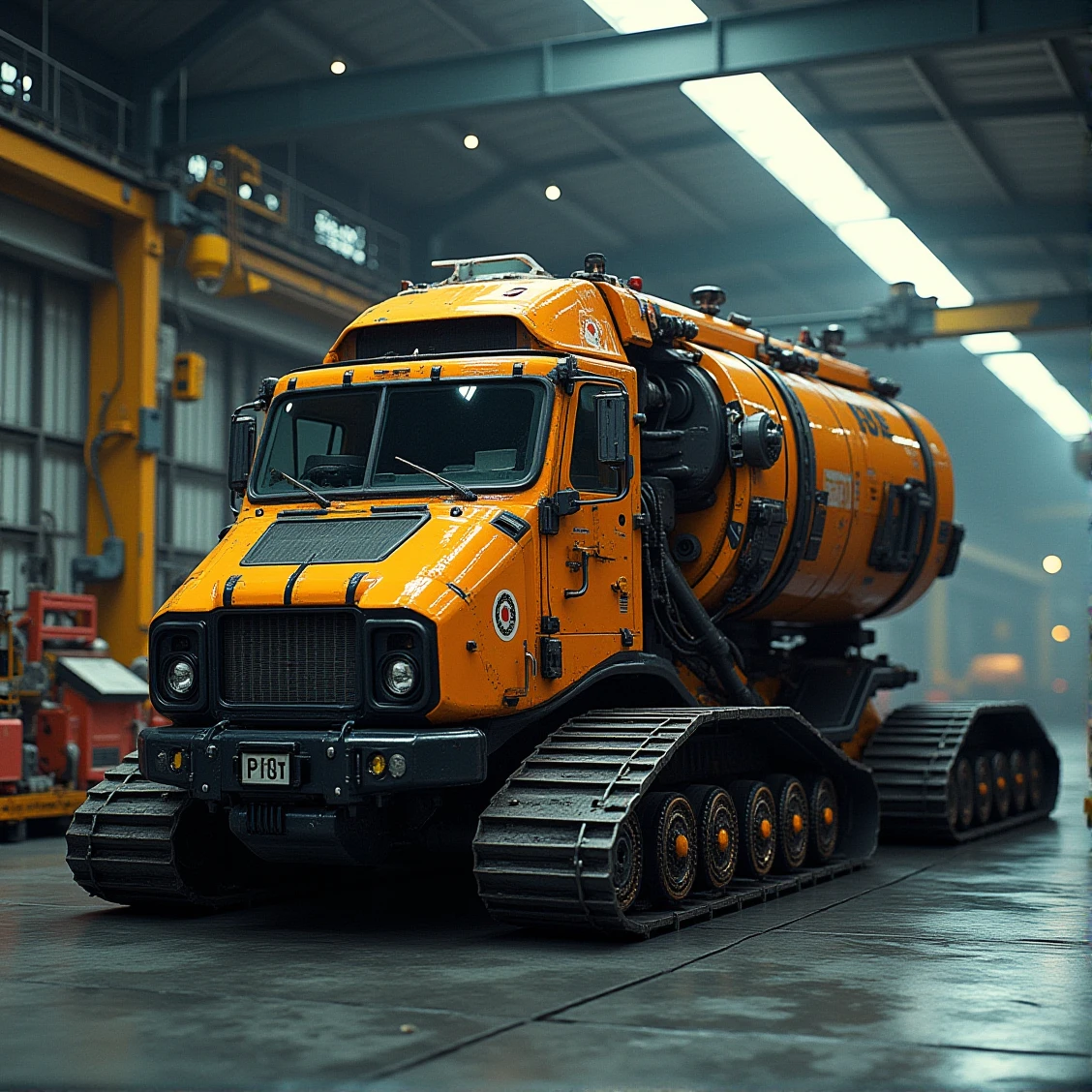 construction-style,a sci-fi truck in factory