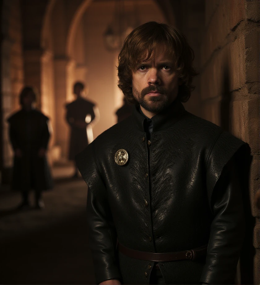 f/2.8 , bokeh,  <lora:tyrion-lannister-flux-t1or4:1.2> t1or4, man, game of thrones style, dragon hall, skeletons