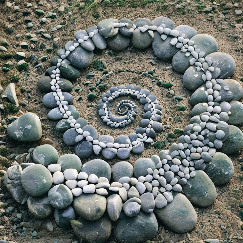 g0ldsw0rthy, nature scene, spiral of stones, gradient, close-up <lora:Andy_Goldsworthy:1>