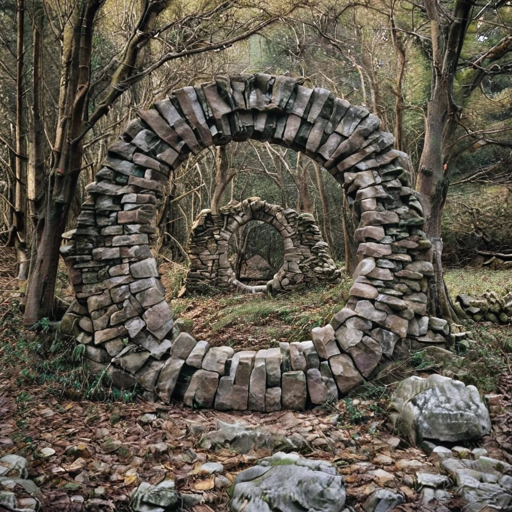 g0ldsw0rthy, nature scene, stone portal, brown gradient, trees, landscape <lora:Andy_Goldsworthy:1>