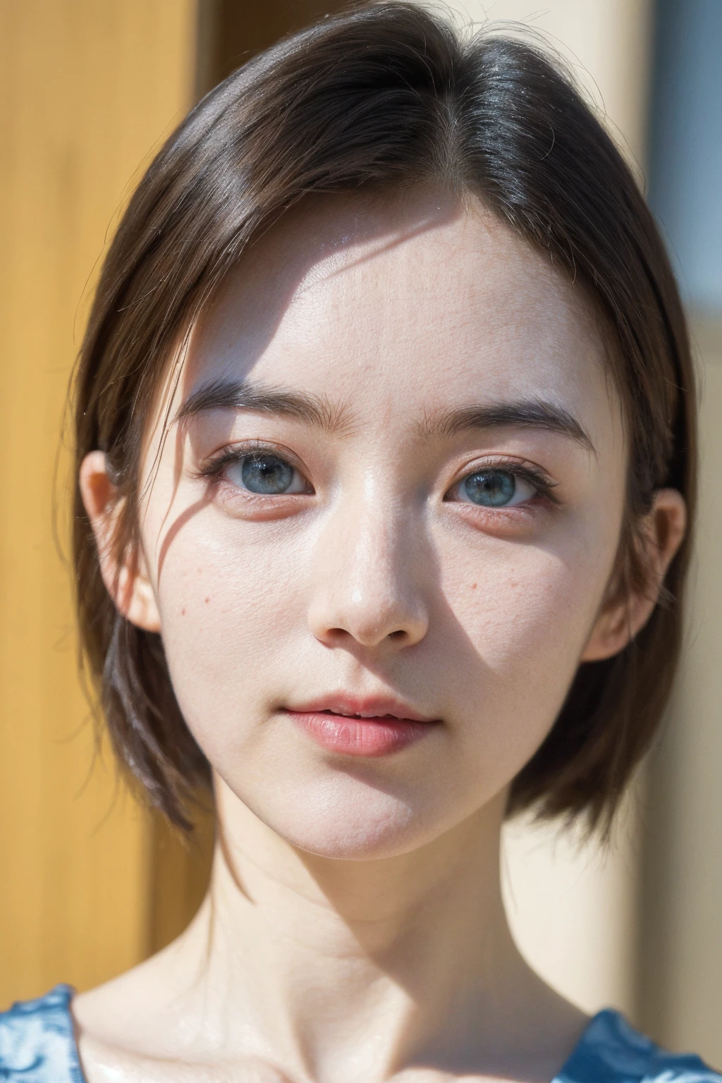 Thin pubic hair((Highest quality、8K、masterpiece:1.3))((Perfect glowing skin,Perfect Skin))　Browsing Caution　Realistic　Bright room　White Room　White skin　Wavy Hair　short hair　bangs　Black Hair　Close one eye