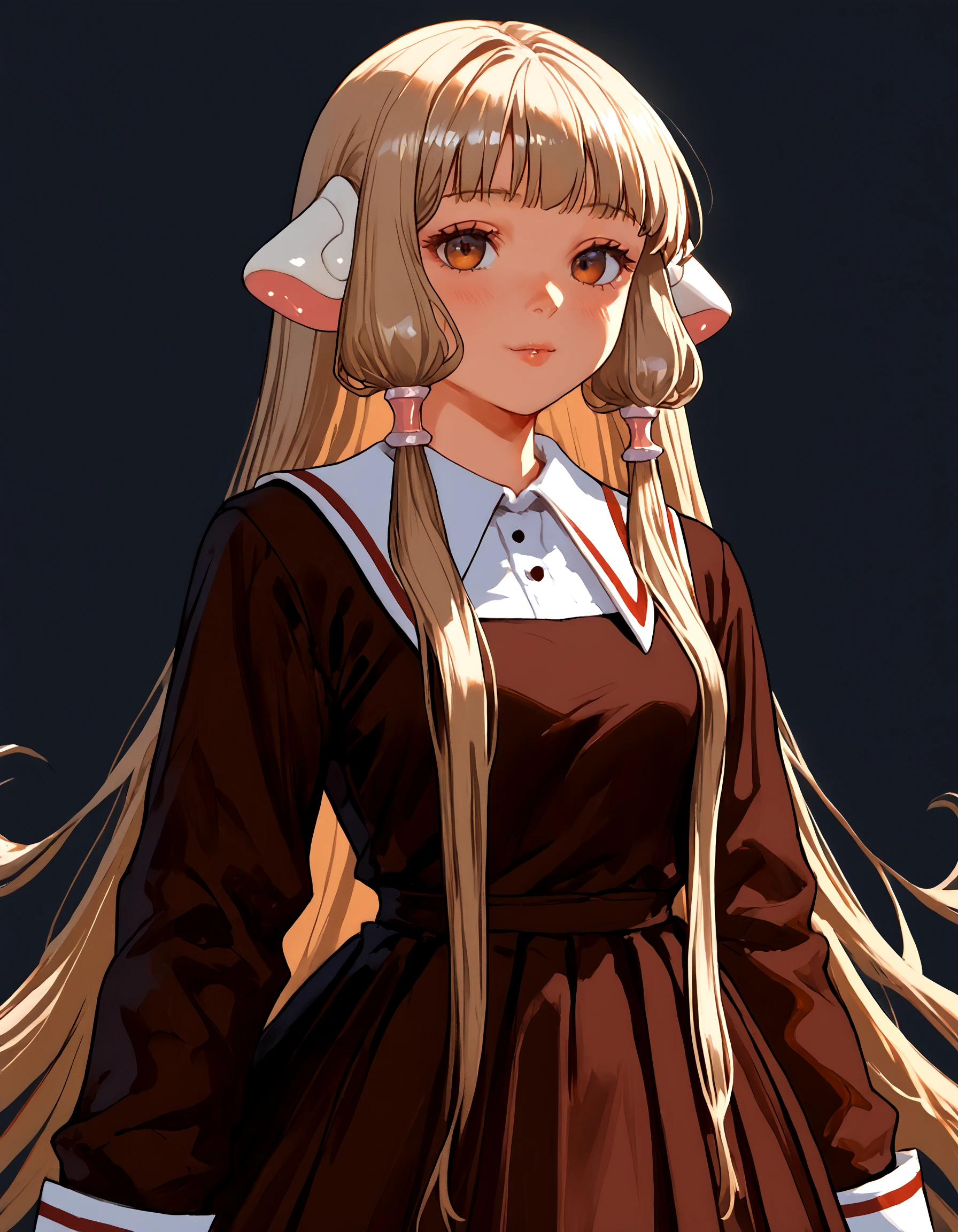 score_9, score_8_up, score_7_up, score_6_up, score_5_up, score_4_up, (high quality, detailed, beautiful) chii, persacom_ears, brown_outfit, facing_viewer <lora:Chii2-0000010:0.99> cowboy_shot, smile,