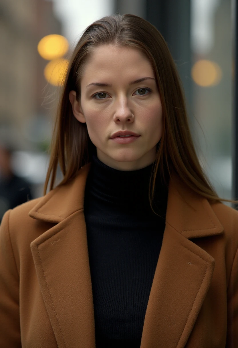 photo of (opt-chylerleigh2000s:0.99), a woman, RAW, close portrait photo, long brown coat, turtleneck, long haircut, slim body, (high detailed skin:1.2), 8k uhd, dslr, soft lighting, high quality, film grain, Fujifilm XT3 sharp focus, f 5.6 <lora:OPT_-_Chyler_Leigh_2000s_Flux:1>