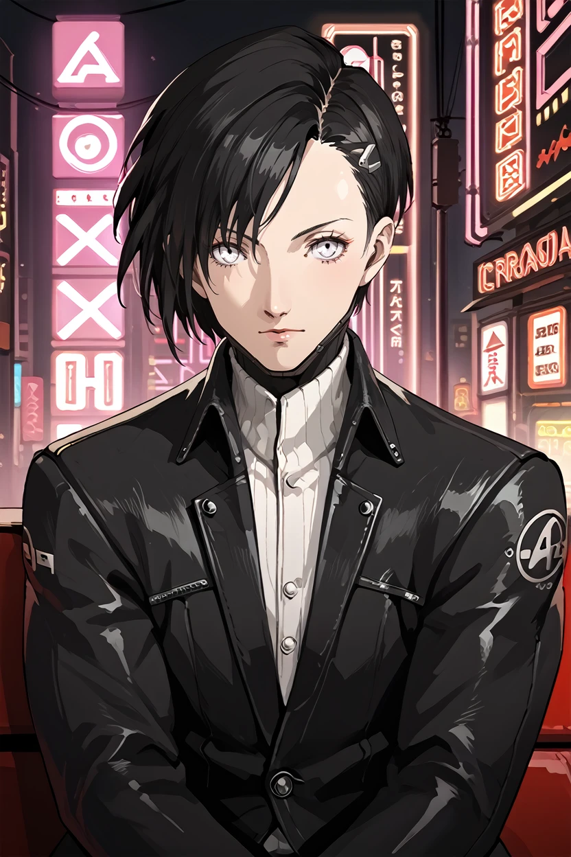 score_9, score_8_up, score_7_up, score_6_up
<lora:CyberSandayuOda:0.8>
CyberSandayuOda, 1boy, black hair, asymmetrical hair, white eyes, at an old-fashioned diner, leaning against the counter, wearing a leather jacket, neon lights reflecting on his face, retro vibe, cool and confident expression