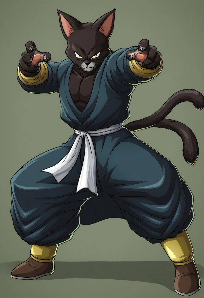 FighterZ, Thick outline, cat, feline, felid, dark fur, gi, fighting stance