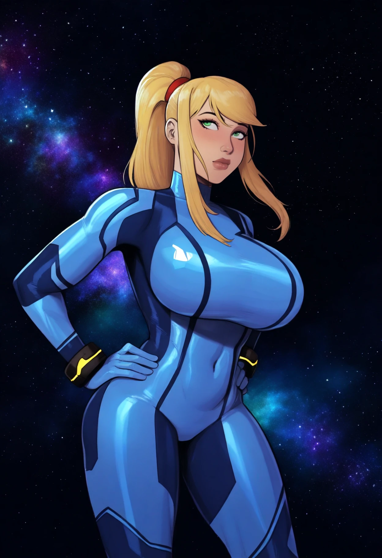 devilhs,
best quality, amazing quality, very aesthetic, absurdres,
(black background, galaxy background, starry background:1.8)
1girl, samus aran, green eyes, blonde hair, medium hair, ponytail, sidelocks,
blue bodysuit,
standing, hands on hips <lora:DevilHSIllustriousXL_byKonan:1>