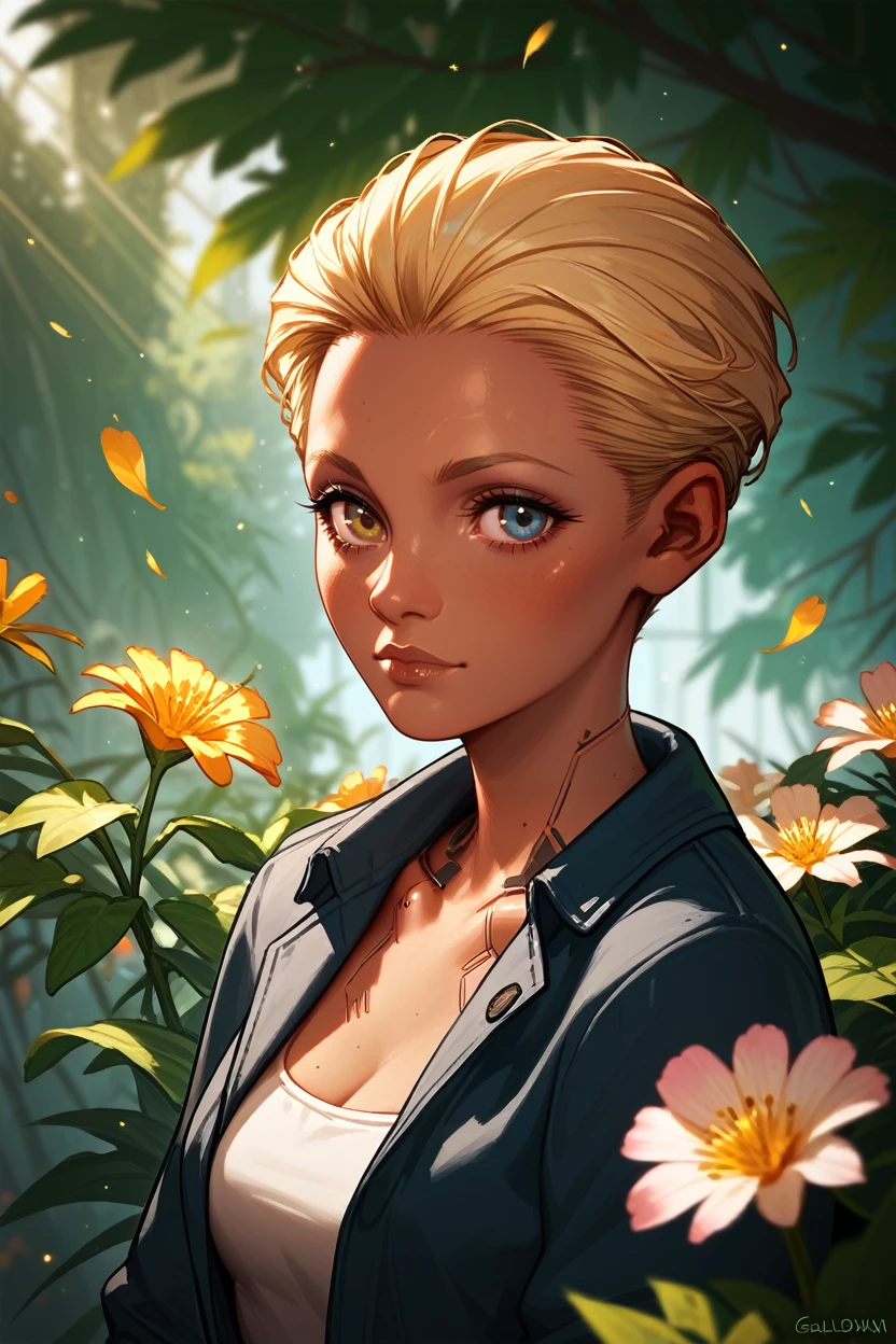 score_9, score_8_up, score_7_up, score_6_up
<lora:CyberAlex:0.8>
CyberAlex, 1girl, dark skin, short hair, blonde hair, heterochromia, cyberpunk, looking at viewer, standing in a sunlit garden, surrounded by blooming flowers, soft focus background with bokeh, gentle breeze rustling through leaves, romantic and dreamy ambiance