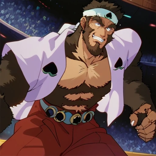 score_9, score_8_up, score_7_up, score_6_up, furry, kuromomotaro, mature male, headband, beard, facial hair, fur, open shirt, red pants, 
<lora:yuyuhakusho_kuromomotaro_transform:0.8>