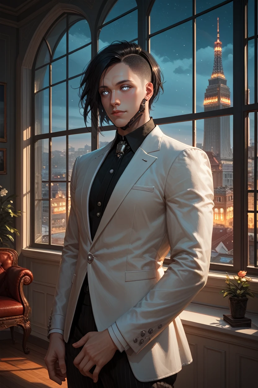 score_9, score_8_up, score_7_up, score_6_up
<lora:CyberSandayuOda:0.8>
CyberSandayuOda, 1boy, black hair, asymmetrical hair, white eyes, in a modern high-rise apartment, wearing a sleek tuxedo, overlooking a bustling city at night, floor-to-ceiling windows, high contrast lighting, elegant and refined