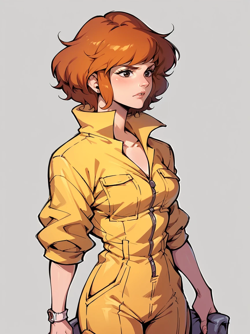 score_9, score_8_up, score_7_up, score_6_up, score_5_up,   <lora:AprilONeilXLP:1> april o'neil, 1girl, solo, orange hair, short hair, jumpsuit