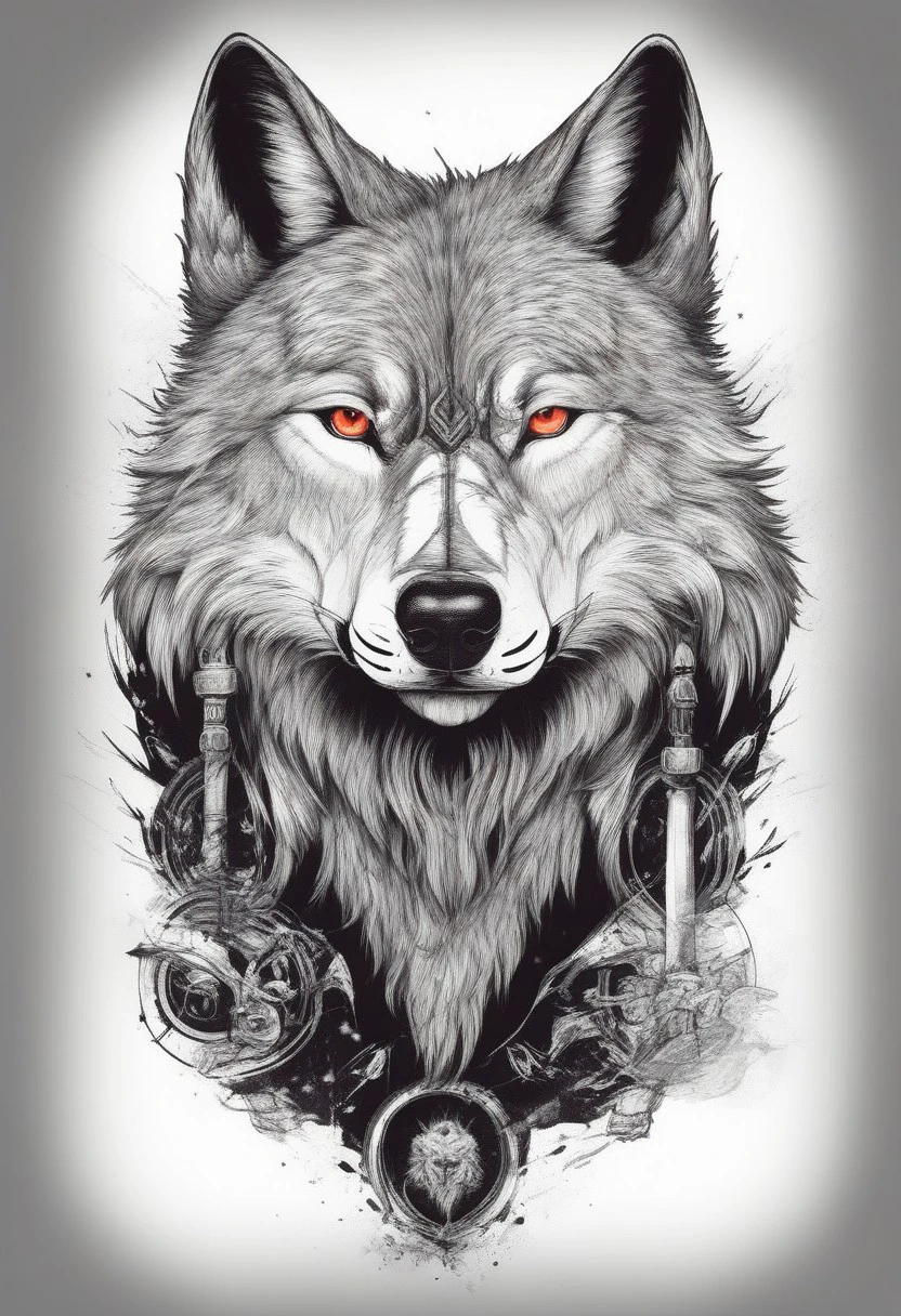 wolf head, tshirt design <lora:last:1>