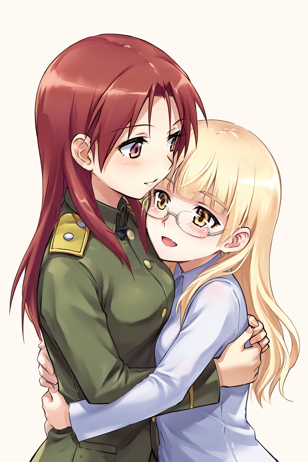 score_9, source_anime, 2girls, perrine, glasses, minna, hugging, yuri