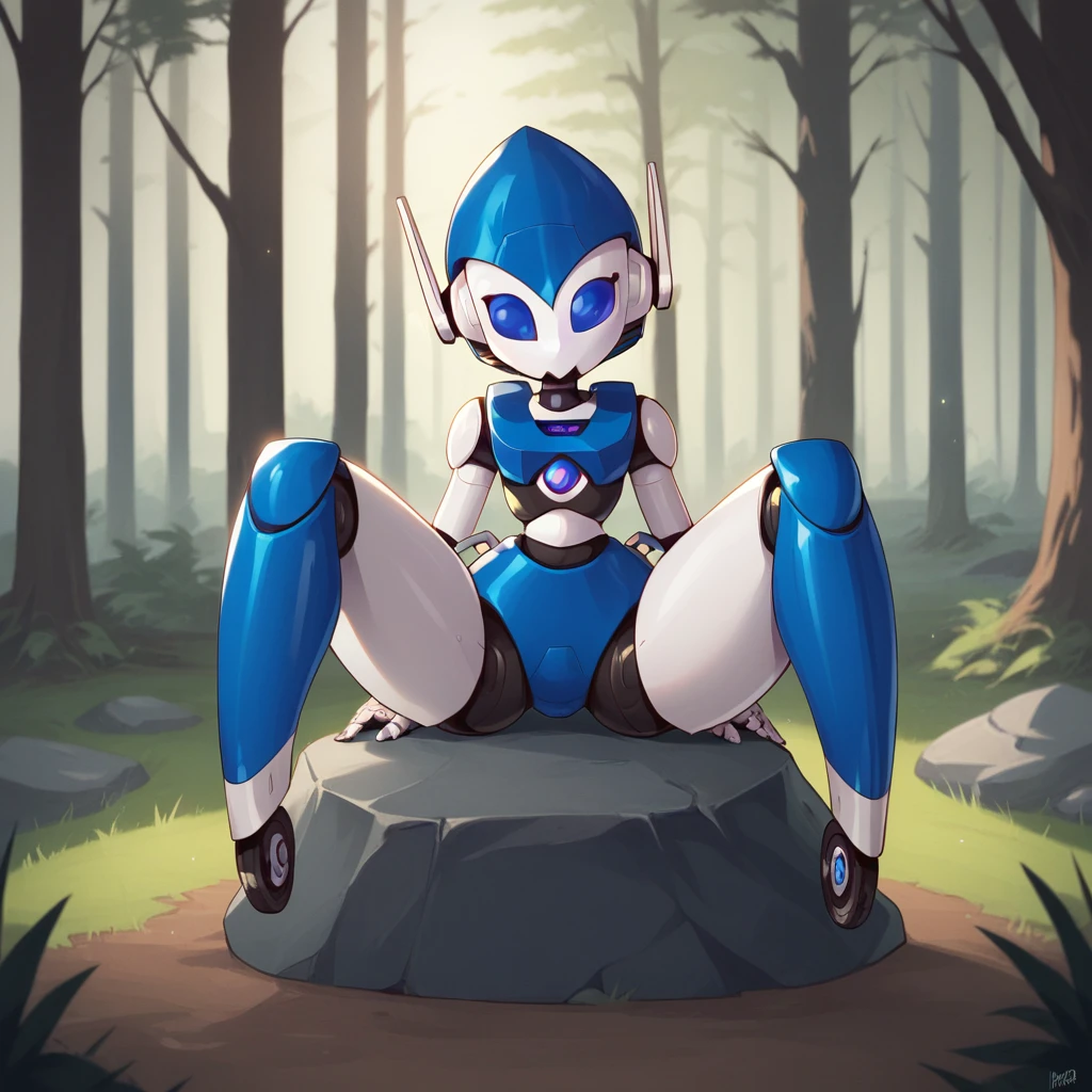 score_9_up, score_8_up, BREAK, ZoneTron, 1girl, solo, robot, blue eyes, humanoid robot, android, full body, <lora:ZoneTronRobot_PXL_Leaf1:0.8>, outdoors, forest, sitting on rock