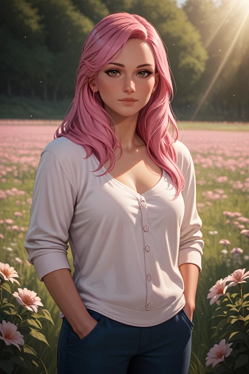 score_9, score_8_up, score_7_up, score_6_up
<lora:CyberCRH:0.8>
CyberCRH, 1girl, pink hair, long hair, long hair, looking at viewer, standing in a field of lavender, hands in pockets, slight breeze blowing hair, warm golden hour sunlight, serene and peaceful mood