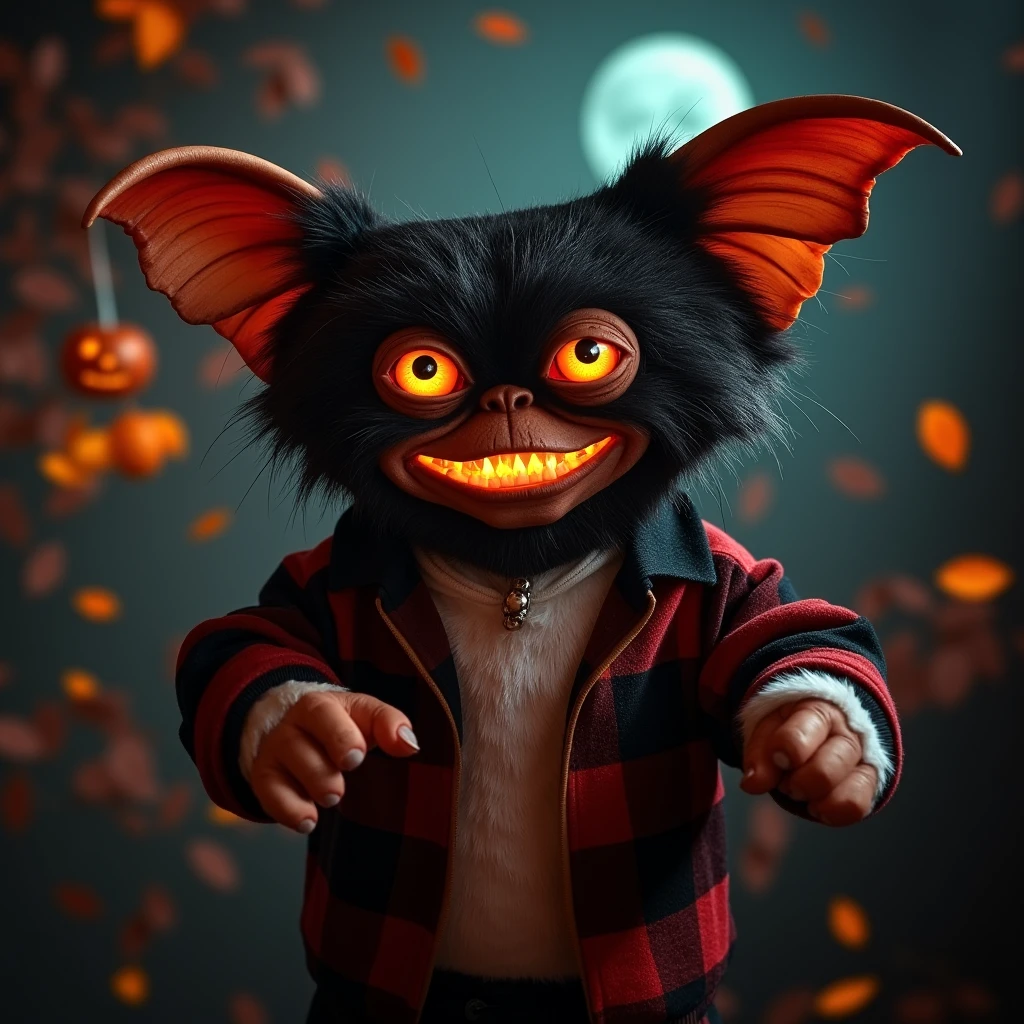 a wild feral creepy mogwai in halloween