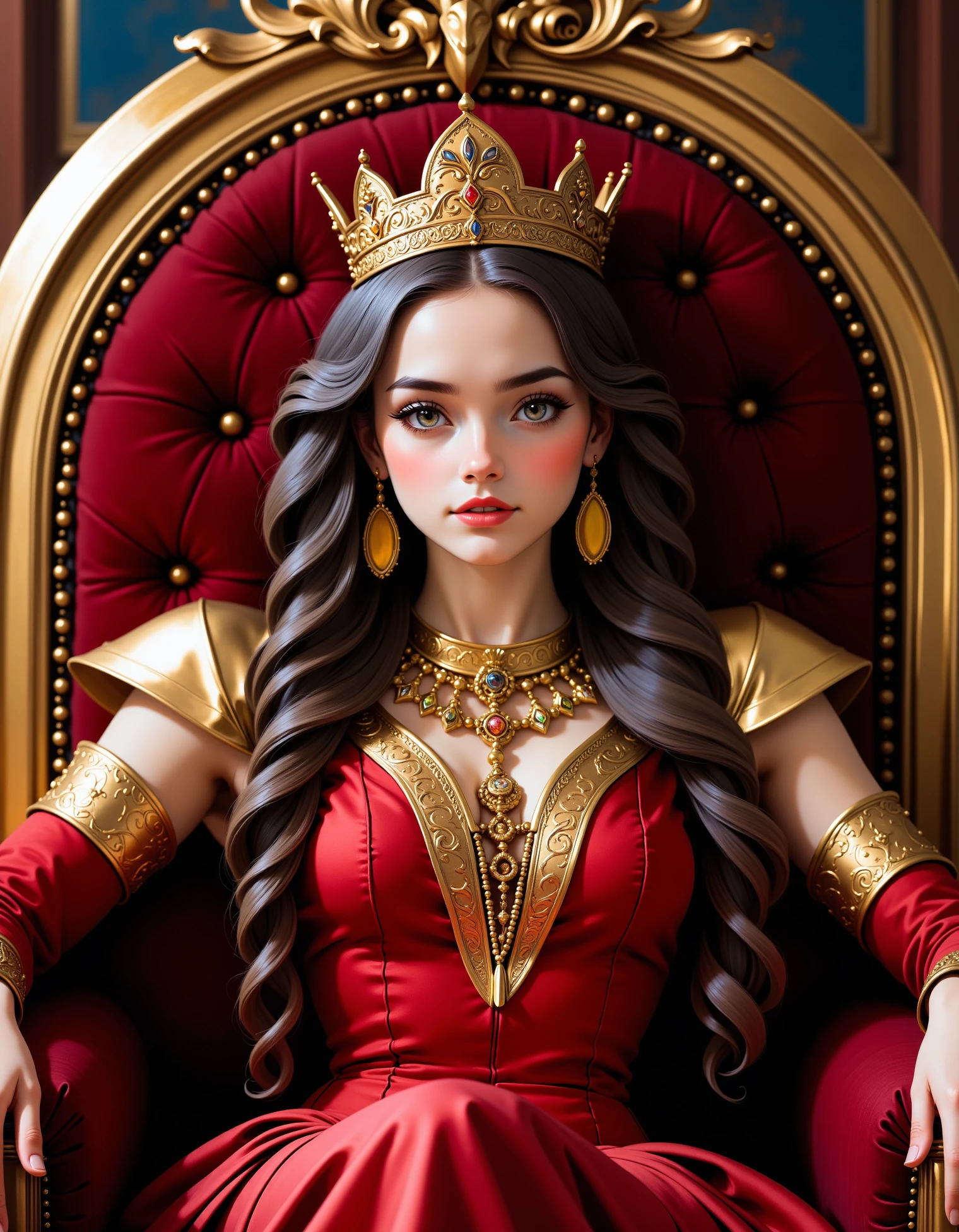 zavy-smthnm, a beautiful young woman as queen on exquisite throne