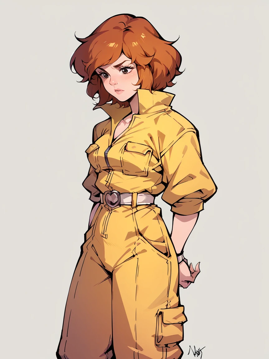 score_9, score_8_up, score_7_up, score_6_up, score_5_up,   <lora:AprilONeilXLP:1> april o'neil, 1girl, solo, orange hair, short hair, jumpsuit