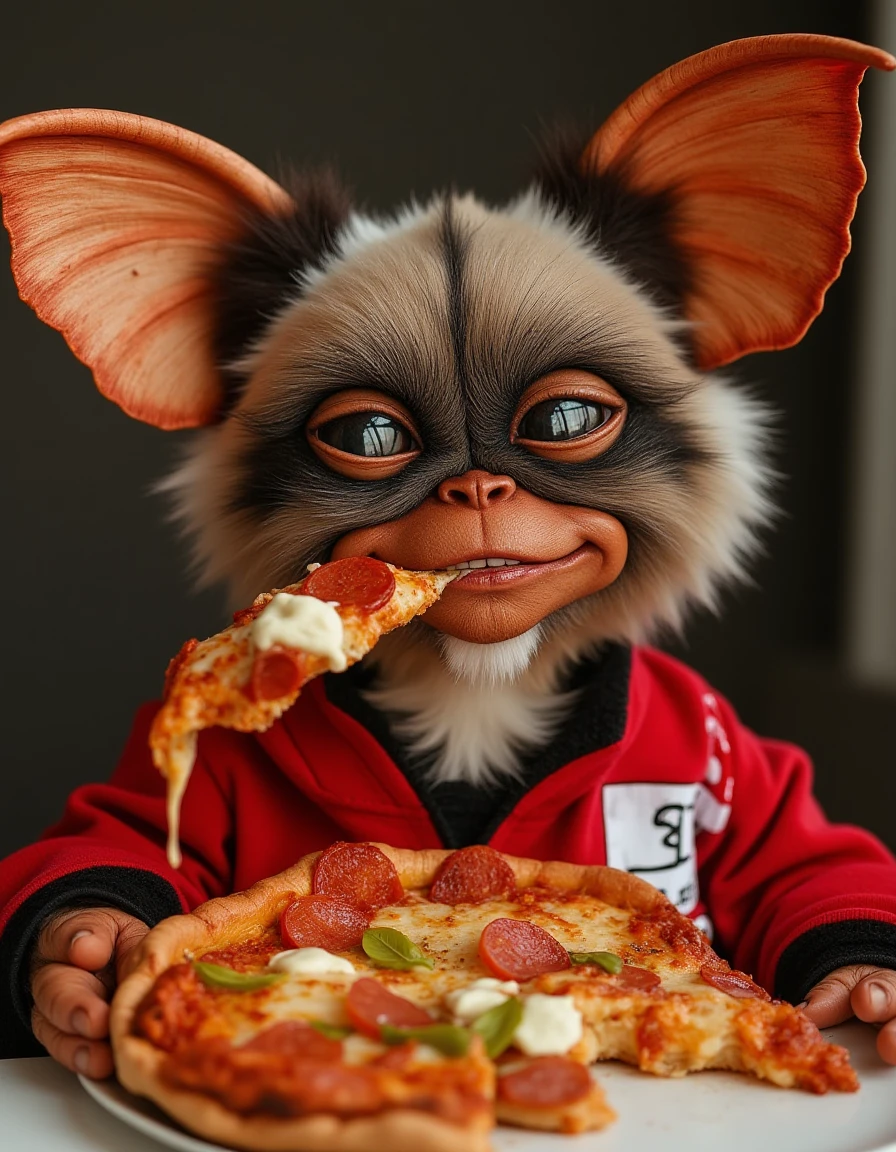 a mogwai eating pizza  <lora:mogwais:1>