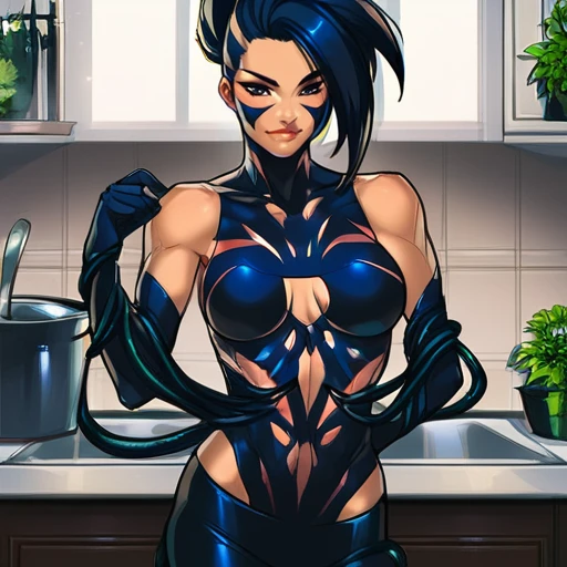 Akali sits on the counter. ASCII Busty, score_9, score_8_up, score_7_up, score_7, score_6_up, small breasts, skinny, innocent, pleased, looking at viewer, character portrait, kda_akali, fit, kitchen, daytime, flowers,WOS_blackcat,torso,symbiote, tentacles, tendrils, webs, transformation<lora:Web_of_Shadows_black_cat:.75> <lora:PulenKompot-Ganassa Style-PonyXL:1>