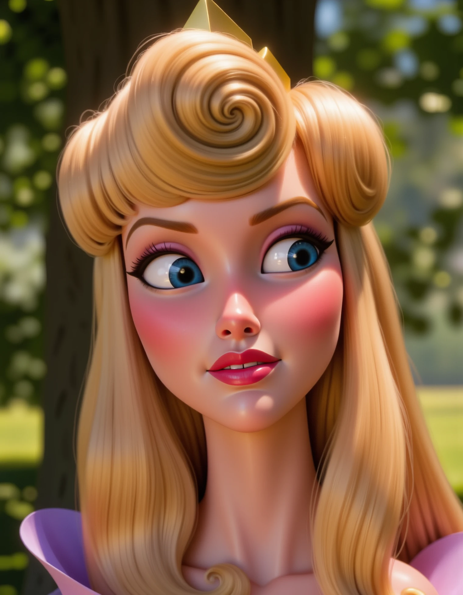 highres, masterpiece, perfect ligthing, bloom, cinematic lighting, adult, perfect skin, female, looking at viewer, smile, narrow waist, skinny,  (PrincessPeach), (Princess Peach), (Pink Dress), detailled eyes, blue eyes, sensual, mushrooms, pink lips, ((glossy lips)), pursed lips, pink pumps, glossy skin, oily skin, beautiful light, (butt pose,crazy smile), bright,isabelle \(animal crossing\)
