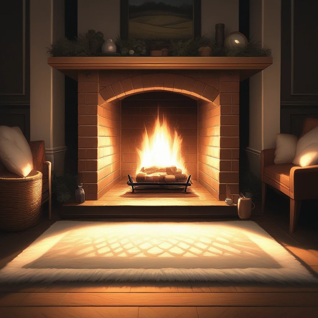 score_9, score_8_up, score_7_up, score_6_up, score_5_up, score_4_up, zPDXL2,source_anime,rating_questionable,scenery, no humans, <lora:Fireplace:0.8> f1r3pl4c3, fireplace, indoors, looking at viewer, carpet,