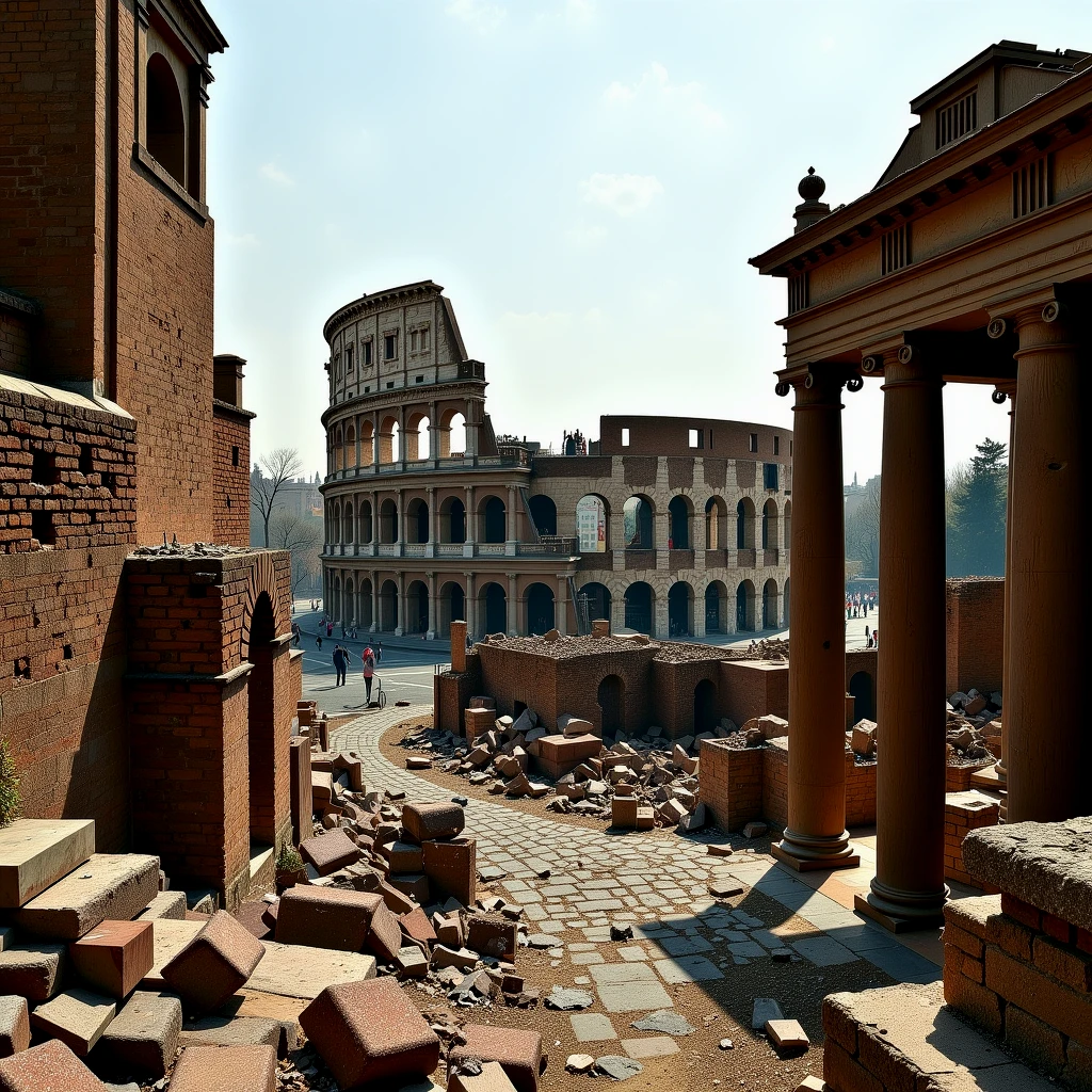 Ancient Rome, crumbling. The colosseum in the distance.

urbndcyCE style