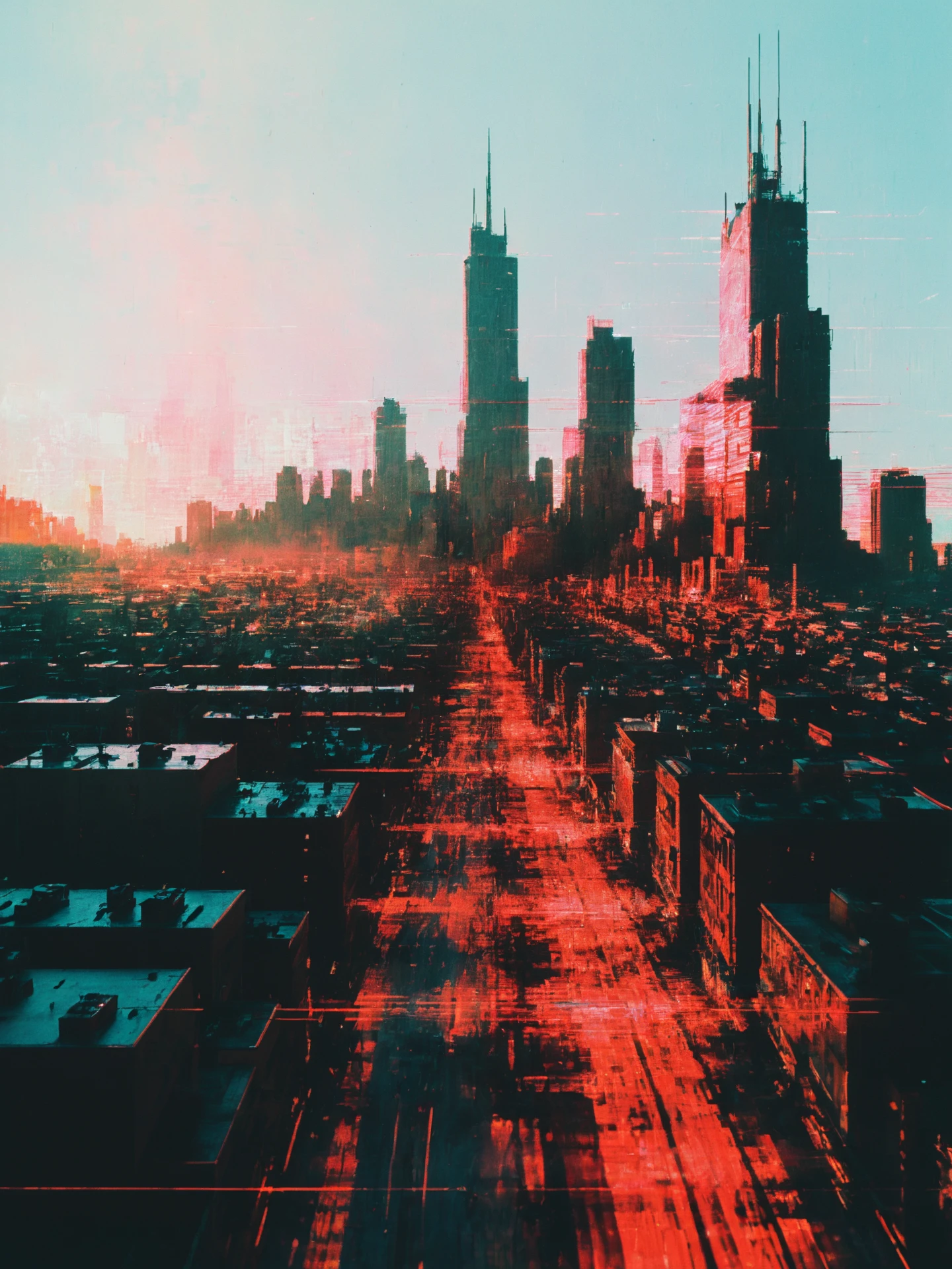 A heavily glitched photograph of a cityscape glitched with an abstract texture. <lora:Glitchcore_SDXL:0.5> gl1tchc0re