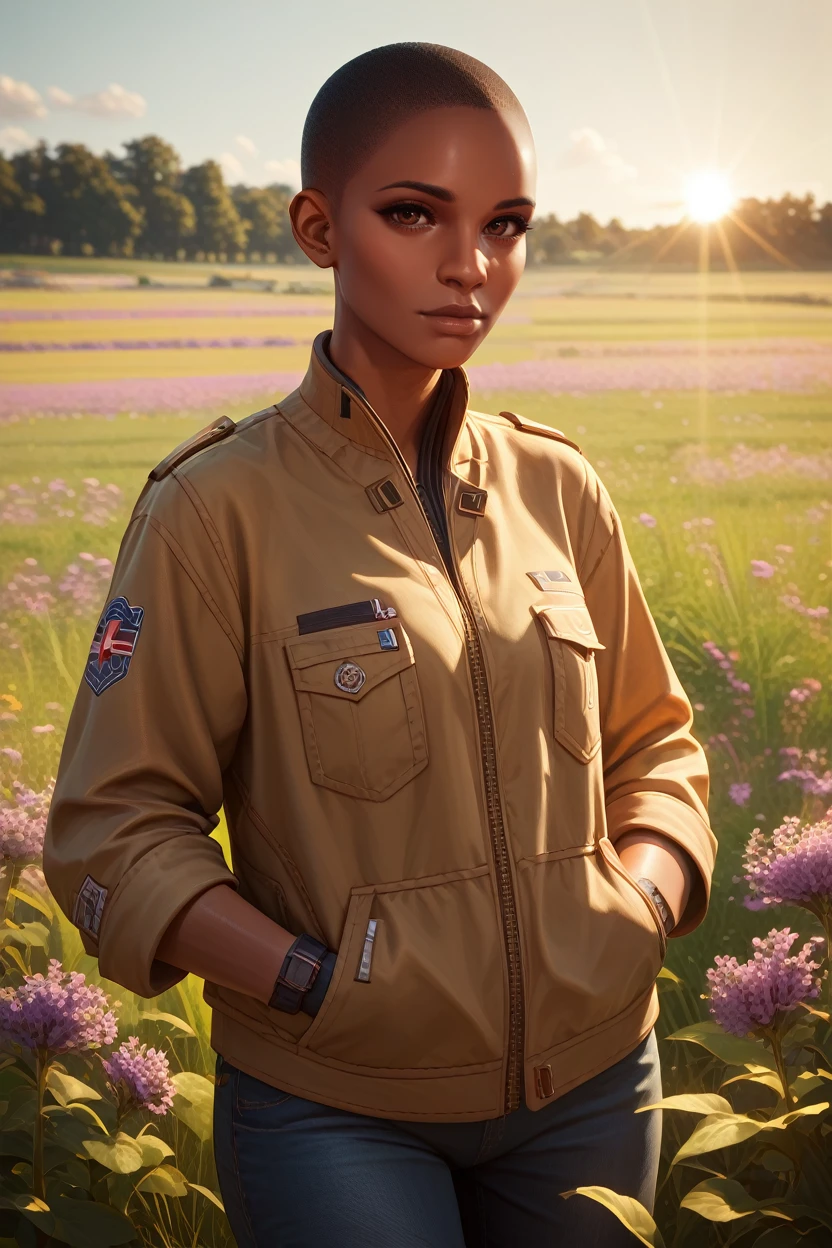 score_9, score_8_up, score_7_up, score_6_up
<lora:CyberTBug:0.8>
CyberTBug, 1girl, dark skin, buzz cut, brown eyes, looking at viewer, standing in a field of lavender, hands in pockets, slight breeze blowing hair, warm golden hour sunlight, serene and peaceful mood