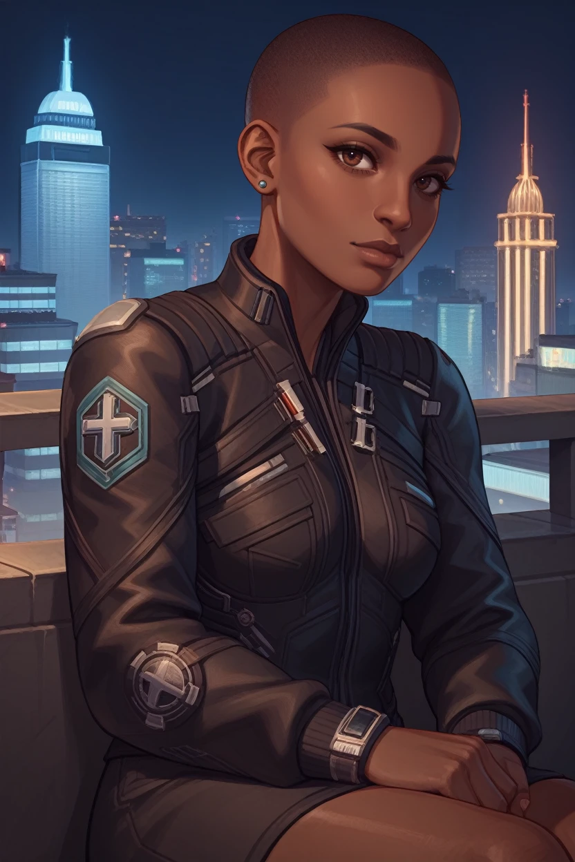 score_9, score_8_up, score_7_up, score_6_up
<lora:CyberTBug:0.8>
CyberTBug, 1girl, dark skin, buzz cut, brown eyes, looking at viewer, sitting cross-legged overlooking a night city during last light