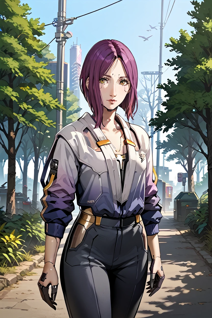score_9, score_8_up, score_7_up, score_6_up
<lora:CyberSongbird:0.8>
CyberSongbird, 1girl, purple hair, brown eyes, cyberpunk, looking at viewer, walking, countryside road lined with trees, late afternoon light casting long shadows, nostalgic and carefree vibe