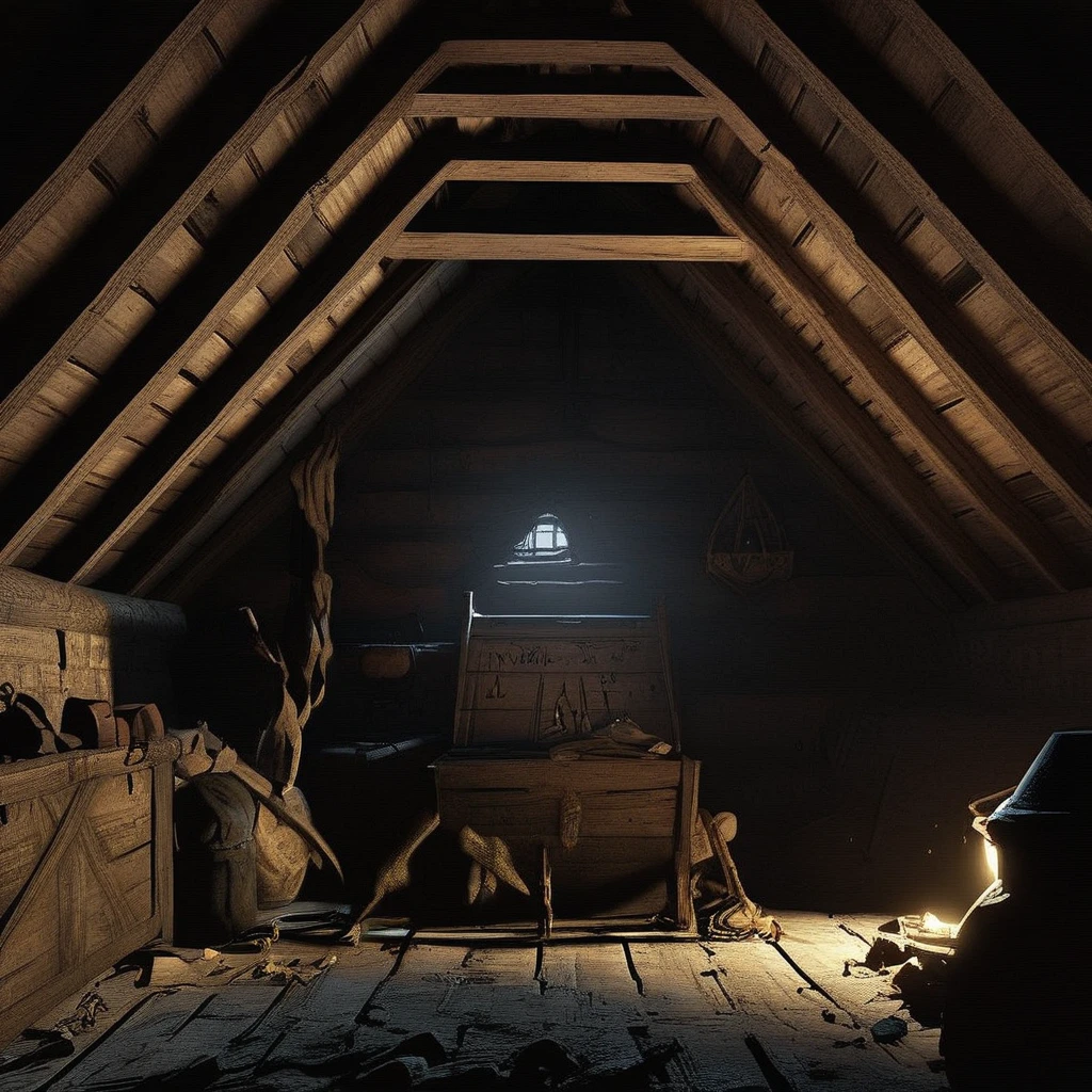 4ttic, attic, 1girl,