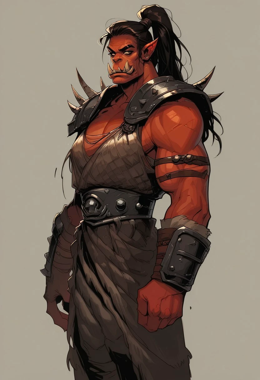 score_9, score_8_up, score_7_up, Neonhades BREAK, 1boy, Grom2. Grommash2. Grommash2WC. ponytail, high taied ponytail, bararbarian, warrior, felorc. red skin. muscular, athletic, massive, wide shoulder