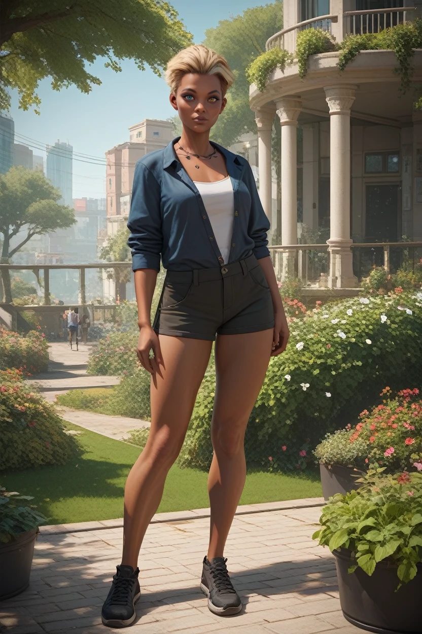 score_9, score_8_up, score_7_up, score_6_up
<lora:CyberAlex:0.8>
CyberAlex, 1girl, dark skin, short hair, blonde hair, heterochromia, cyberpunk, looking at viewer, full-body shot of a model, casual spring attire, blooming garden, fresh daylight, lively mood