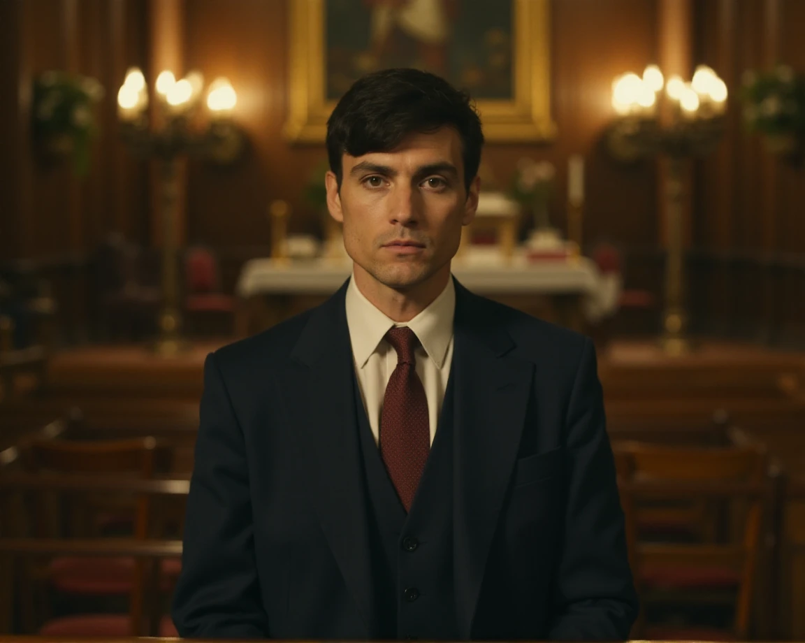 <lora:Peaky blinders-000004:1>,a man in church,