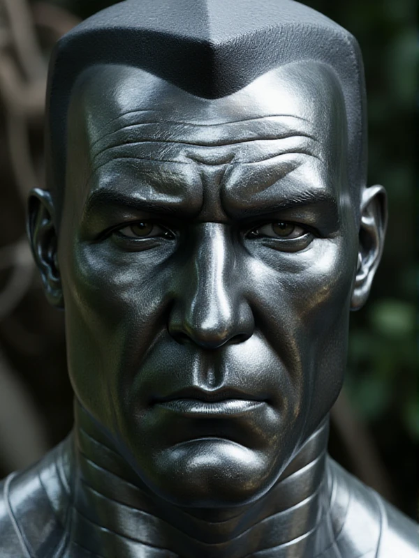 Colossus, a metalic man closeup face portrait  <lora:Colossus:0.9>