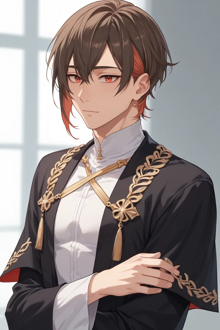 score_9, score_8_up, score_7_up, source_anime, rating_safe, intricate details, , , depth of field, 1boy, solo, male focus, <lora:yakumo_nu_carnival_pony:0.76>, yakumo_nu_carnival, brown hair, red eyes, short hair, multicolored hair, two-tone hair, red hair, , , <lora:sdxl_lightning_8step_lora:1>
