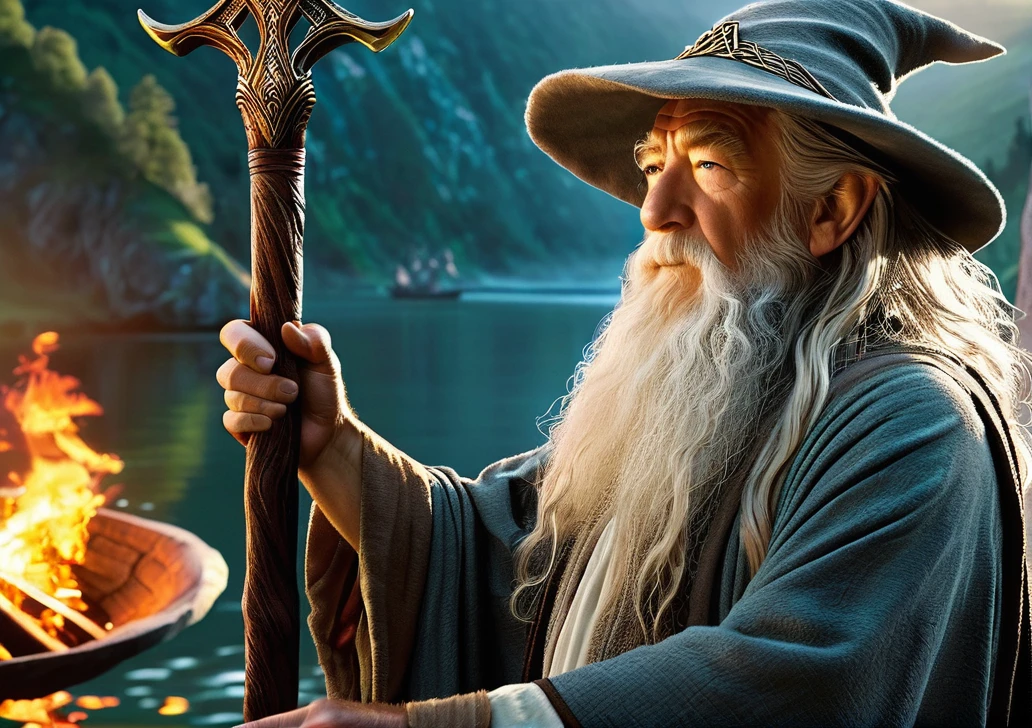 ((realistic,high resolution,excellent focus,correct and accurate anatomy)) on image Gandalf old man, wizard,with a large brimmed hat,holds a magic staff,rides a huge (wolf),forest,river,sunset Gray is one of the most powerful wizards in Middle-earth. He is wise, good, and brave, and has dedicated his life to fighting the forces of evil.
Gandalf was born in the far west, in the land of the Valar. He is one of the Worn, a group of wizards who are sent to Middle-earth to help the humans, elves and dwarves fight against Sauron.
Gandalf is known for his wisdom and advice. He is always ready to help those who need him and is ready to sacrifice himself for the good of others.
Gandalf is a symbol of hope and goodness. He is an example of how one person can make a big difference in the world.
licking colors, golden hour lighting, sunset, sunrise, white long beard
Gandalf opens a magical portal
Environment: On a ship, during battle, or sitting by the fire telling stories <lora:xl_more_art-full_v1:1> <lora:MJ52_v2.0:1> <lora:wolf:0,5>