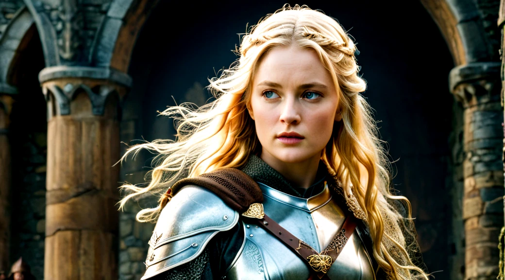 Éowyn is a young, beautiful and brave woman from Rohan. She is known for her belligerence and desire for adventure. Éowyn is tall and slim, with long, blonde hair and blue eyes. She is dressed in traditional Rohan armor and carries a sword and shield. Éowyn is brave and determined, always ready to face danger. She is also very responsive and willing to help others.
Portrait of a warrior
Rebel Spirit: Éowyn is eager to escape the restrictions placed on women in Rohan. She yearns for battles and glory, not a quiet life in the castle.
Strong and Skilled: She is a skilled warrior who can wield a sword and spear as well as any man. Éowyn is brave and determined, ready to face any danger.
Heart in Love: Despite her warlike spirit, Éowyn also has a soft side. She falls in love with Aragorn, but her feelings are unrequited. This causes her to experience deep sadness and disappointment.
Sacrifice : In the end, Éowyn sacrifices herself to save the Dead King's life. She deals a mortal wound to the Nazgul who attacks him, but is mortally wounded herself. <lora:xl_more_art-full_v1:1> <lora:MJ52_v2.0:1>