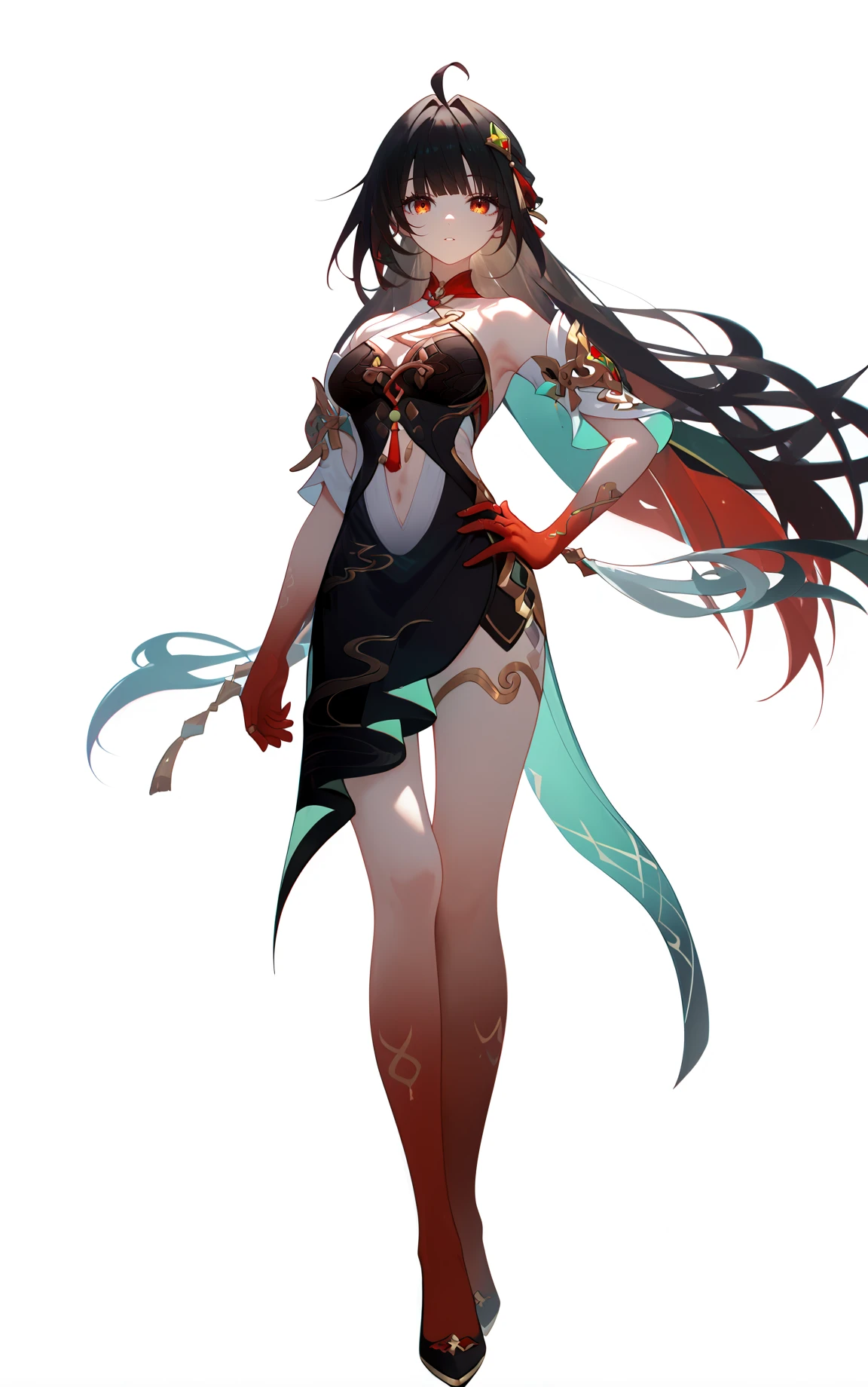 ((1girl, solo)), beautiful body, (perfect anatomy, perfect body, perfect hands, perfect legs), natural proportions, sexy body, large breasts, ((full body, full body front)) BREAK
((extremely detailed face)), (beautiful detailed eyes:1.6), (realistic pupils, realistic iris:1), expressive eyes, looking at viewer, (clear eyes:1.3), (hyperrealistic:1.2), (detailed skin texture:1.2), smooth skin, ((purple eyes)), (red hair:1.5), long hair, very long hair, high ponytail, bangs, sidelocks, ((drill earrings)), hair ornament, hair stick, ((black hairband)), ((mature female)), ((little smile)), (detailed lips:1.2), (attractive lips:1.1), (glossy lips:1.1), (parted lips), perfect face, perfect eyes BREAK
(masterpiece:1.5), anime-style, top quality, best quality, (beautiful and aesthetic:1.2), (ultra detail:1.5), Ultra-detailed depiction, Ultra-precise depiction, extremely detailed 8k illustration, high resolution, (highly detailed shading:1.2), (realistic lighting:1.4), perfect lighting, vibrant colors, dynamic tones, striking hues, 8k, absurd resolution, perfect shadows, hdr, UHD, ambient lighting, realistic, ultra-realistic, photo realistic, highly detailed, rich detail, luminous colors, fine texture, intricate design, professional illustration, (soft light:1.2), (illustration:0.7)