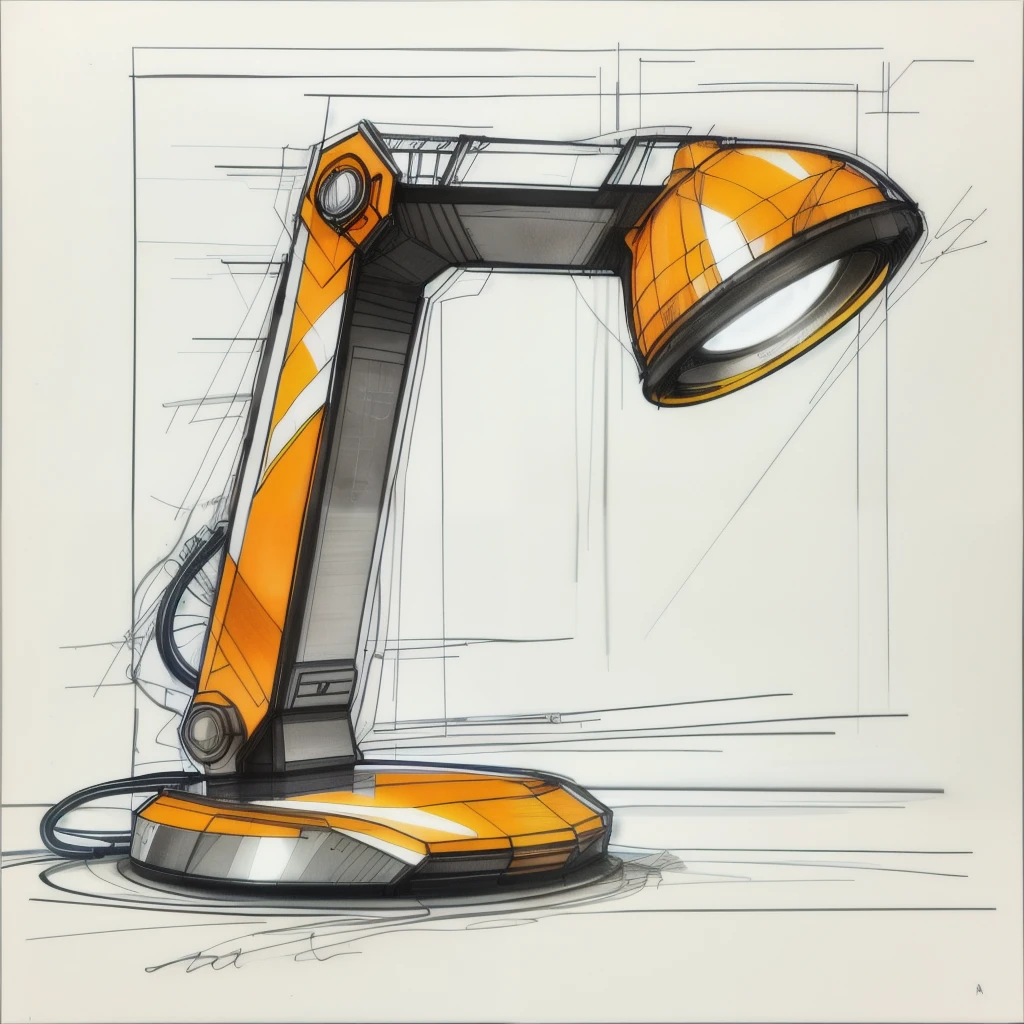 Industrial design sketch of a night lamp, dynamic lines, rough, copic marker rendering